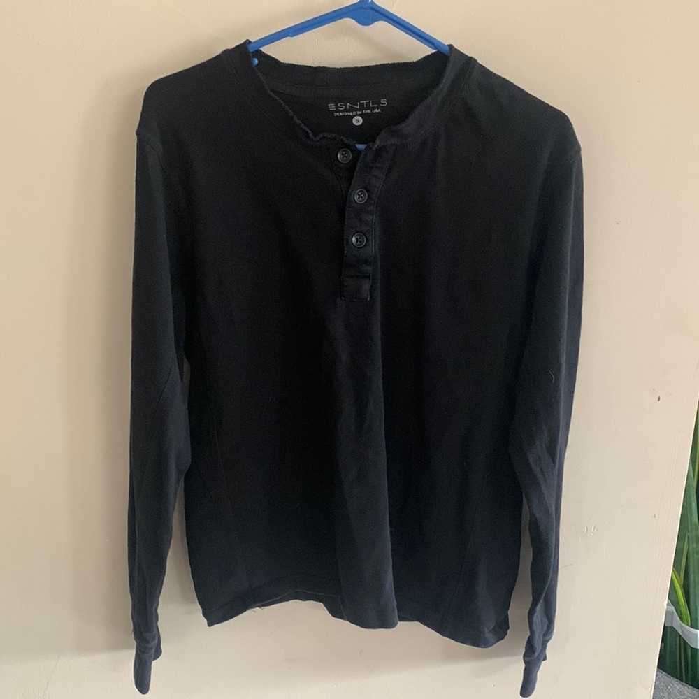 ESBTLS Black USA made cotton Henley‎ Top. Size S